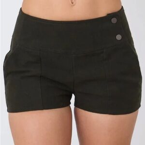 Peachy Den Edie Mid Rise Micro Hot Shorts in Olive Green w Cargo Pockets Revolve